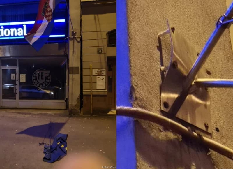 Vandali potrgali zastavu EU-a, "šahovnica" netaknuta, neki pišu o "napadu na Ambasadu Hrvatske u Sarajevu"