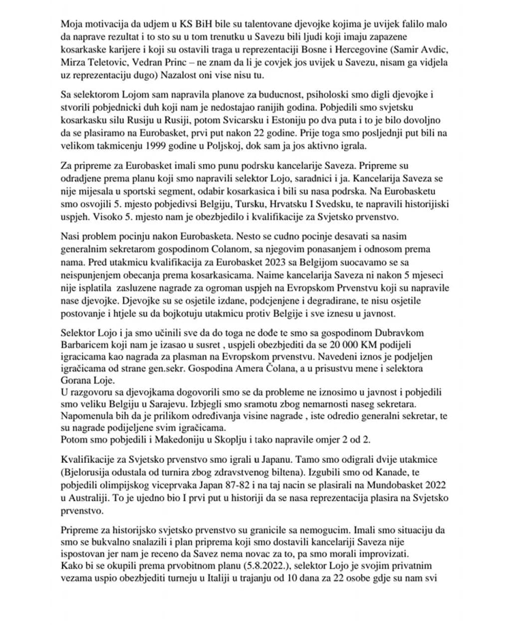Razija Mujanović teško optužila Amera Čolana: Htio je krojiti spiskove igračica, bilo me stid kako se odijeva na SP-u