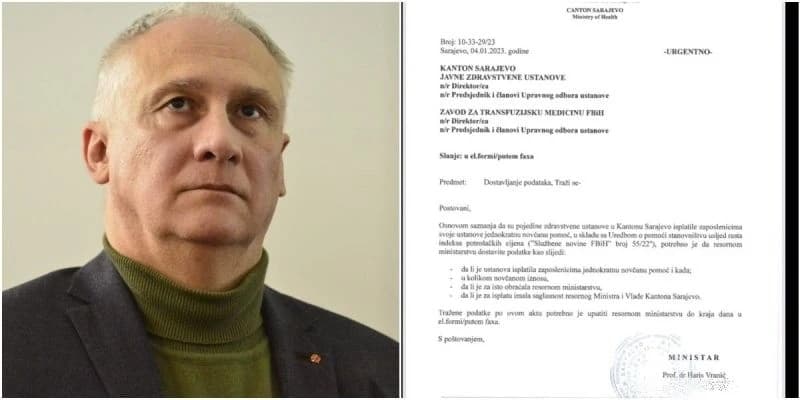 Vranić zatražio da mu se do kraja dana dostavi ko je isplatio jednokratnu pomoć i ko je to odobrio