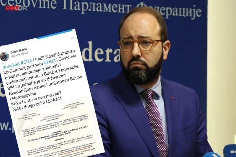 Mašić izbrisao objavu na Twitteru: Kako je davanje novca za Čovićevu HAZU preko noći prestala biti izdaja