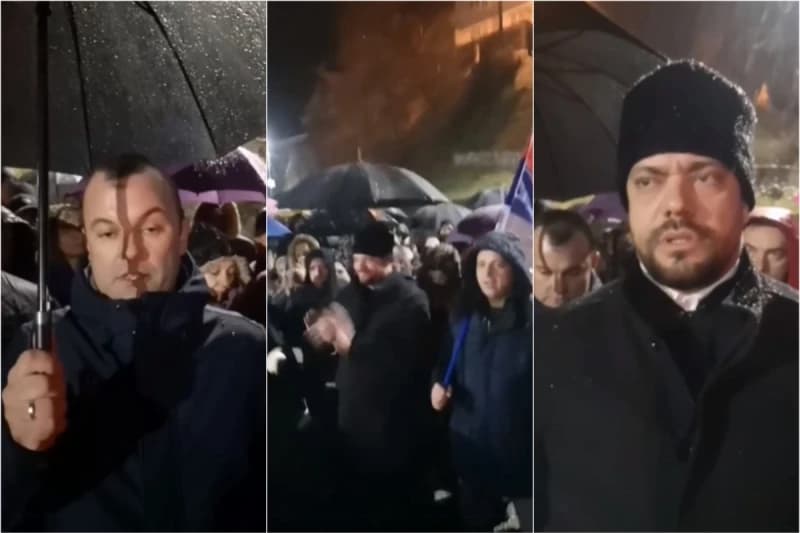 Grujičić i pop Mlađenović okupili gomilu ispred PS Srebrenica, tražili puštanje privedenih za pucanje iz kolone