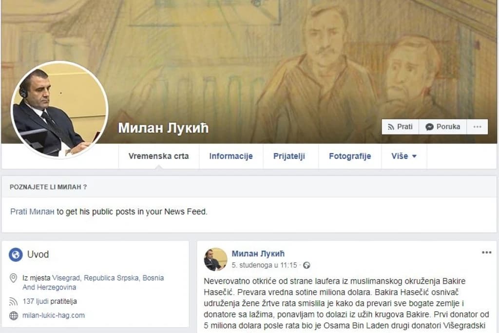 Proziva preživjele žrtve i prikuplja donacije: Zločinac Milan Lukić ima Facebook profil!?